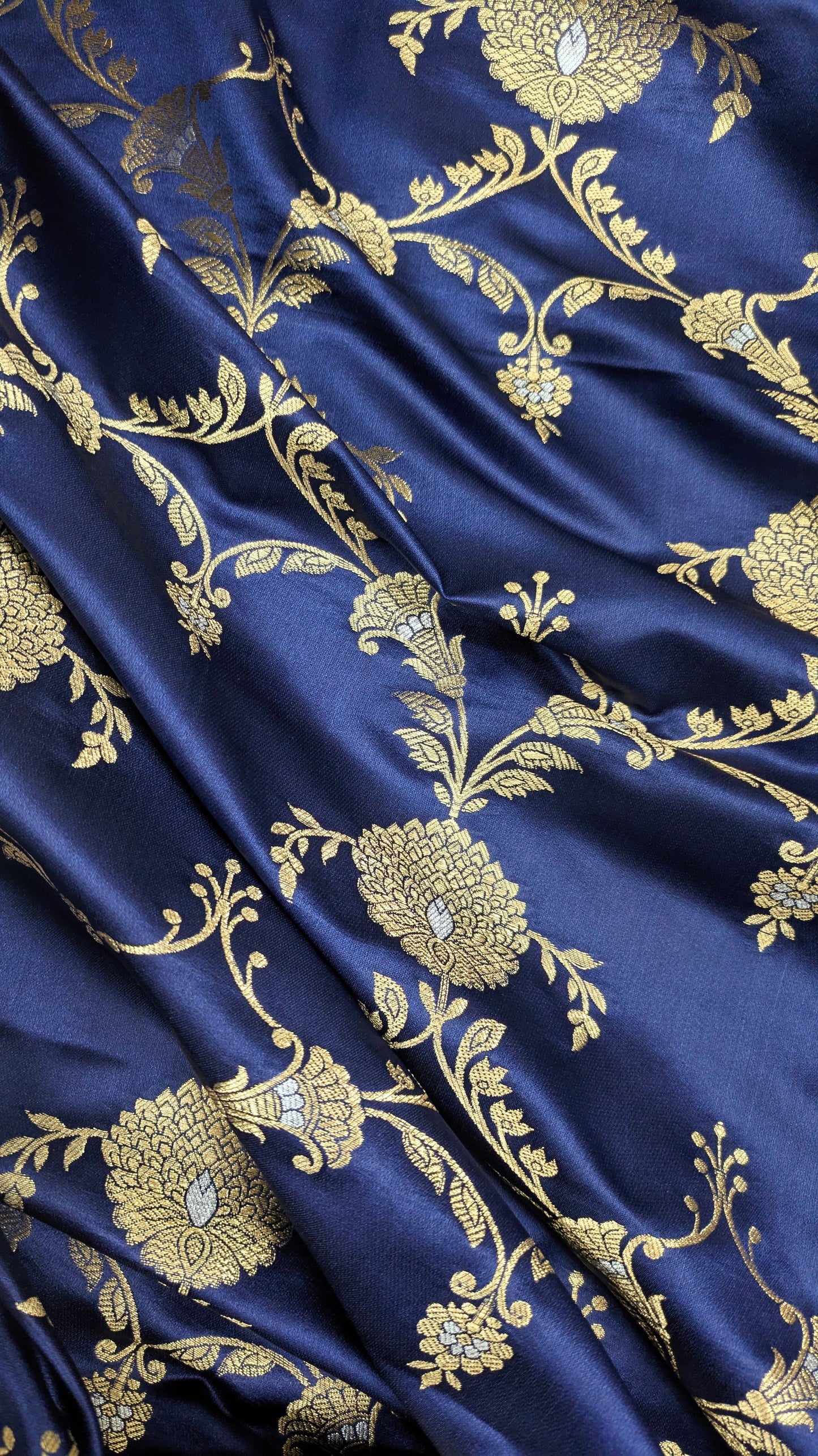 Navy Blue Gold Brocade Silk Fabric Dyeable fabric Jacquard Damask fabric Wedding dress Luxury fabric Home Decor Fabric by the Yard- NFAF63