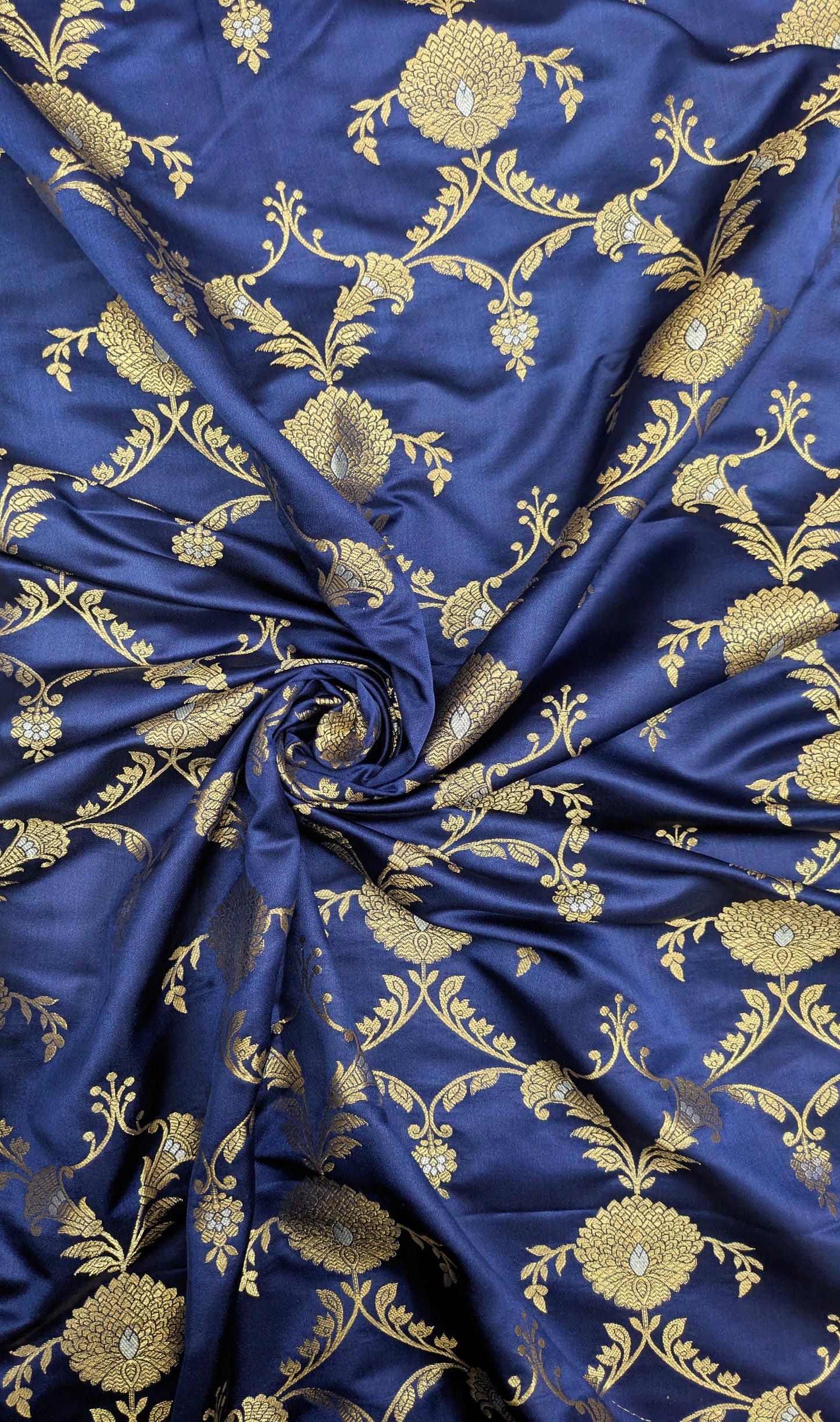 Navy Blue Gold Brocade Silk Fabric Dyeable fabric Jacquard Damask fabric Wedding dress Luxury fabric Home Decor Fabric by the Yard- NFAF63