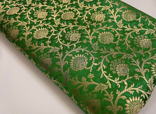 Brocade fabric Green Gold Jacquard Damask Rayon Silk brocade fabric Wedding Dress Bridal Brocade Fabric Upholstery Fabric by the yard