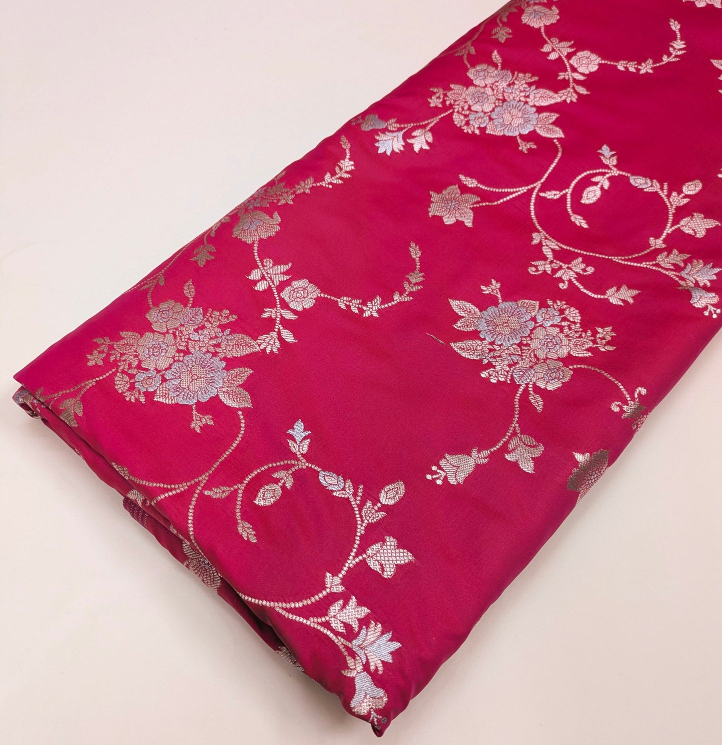 Dark Coral Pink Gold Brocade Fabric: Silk Jacquard Damask, Indian Dress Fabric by the Yard- NFAF64