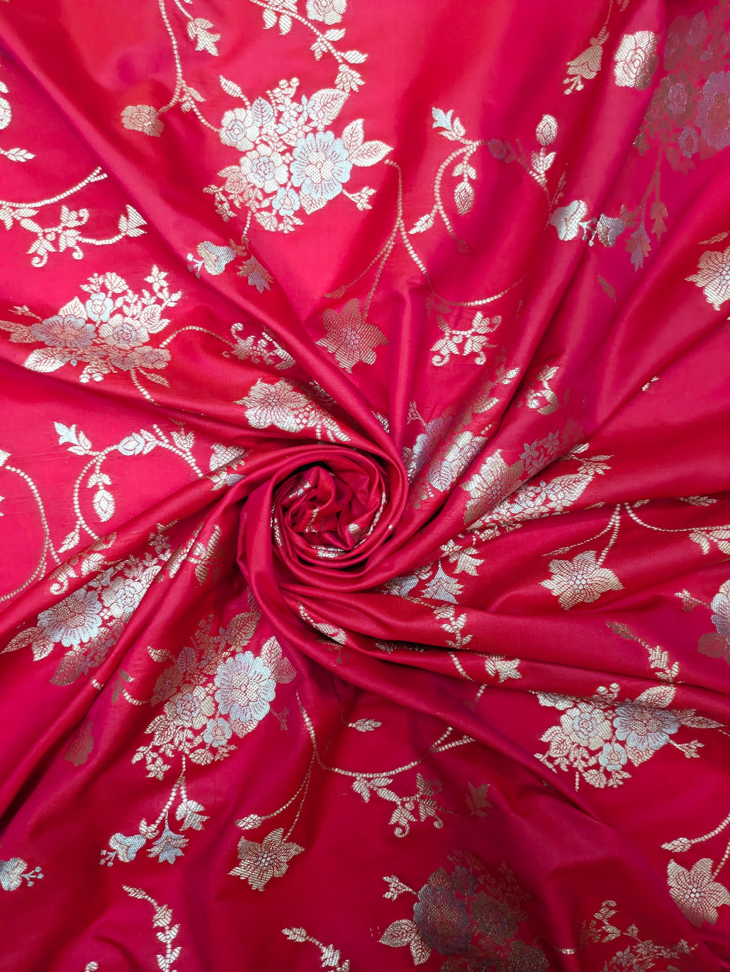 Dark Coral Pink Gold Brocade Fabric: Silk Jacquard Damask, Indian Dress Fabric by the Yard- NFAF64