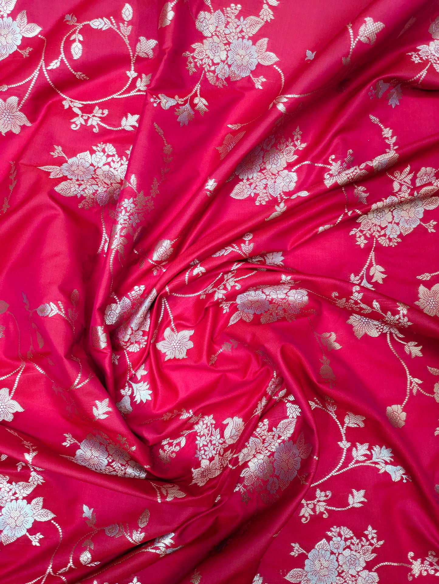 Dark Coral Pink Gold Brocade Fabric: Silk Jacquard Damask, Indian Dress Fabric by the Yard- NFAF64