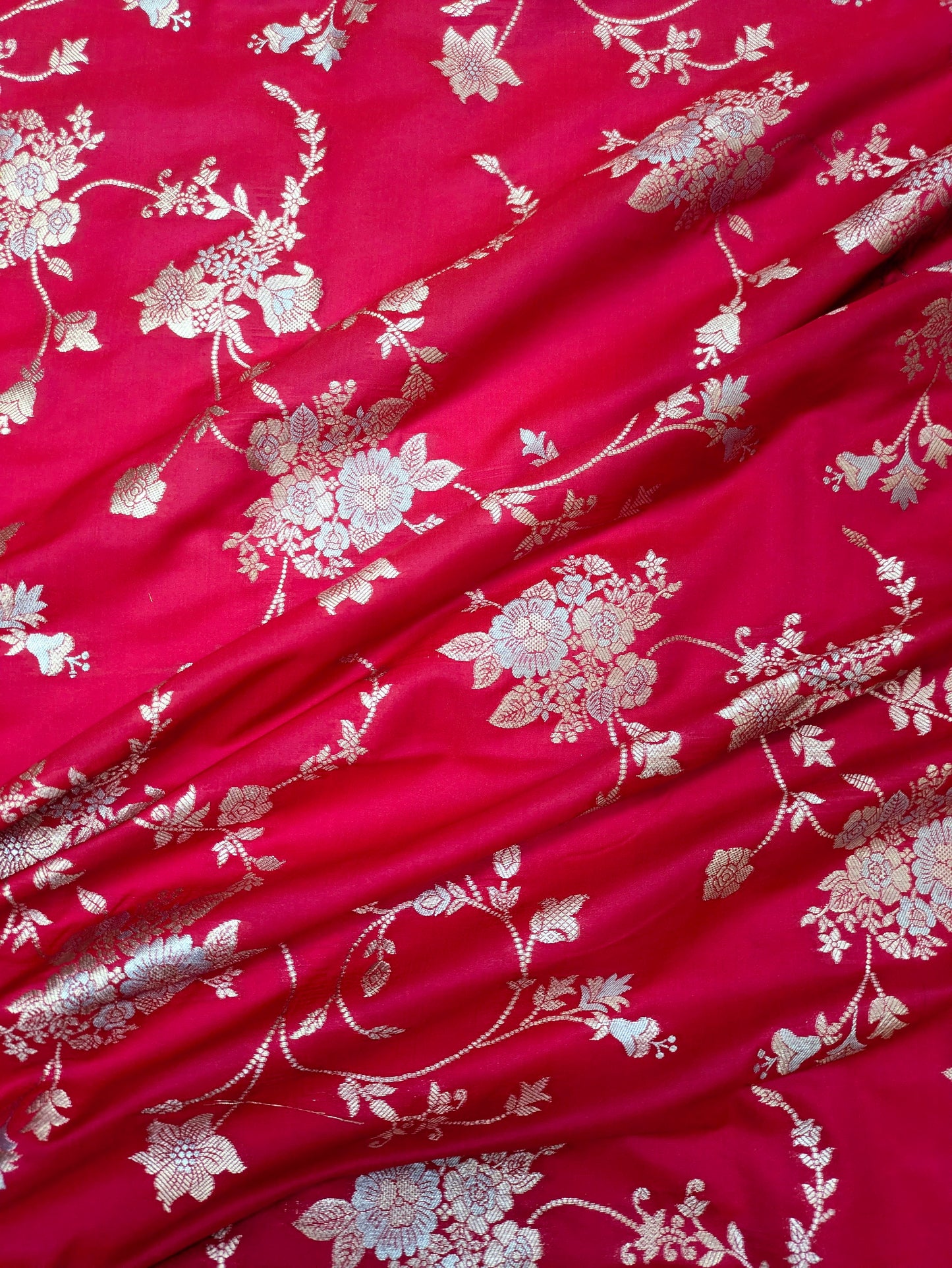 Dark Coral Pink Gold Brocade Fabric: Silk Jacquard Damask, Indian Dress Fabric by the Yard- NFAF64