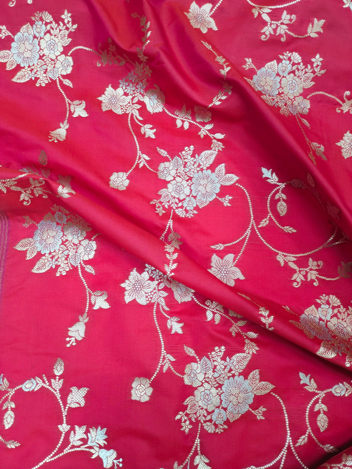 Dark Coral Pink Gold Brocade Fabric: Silk Jacquard Damask, Indian Dress Fabric by the Yard- NFAF64
