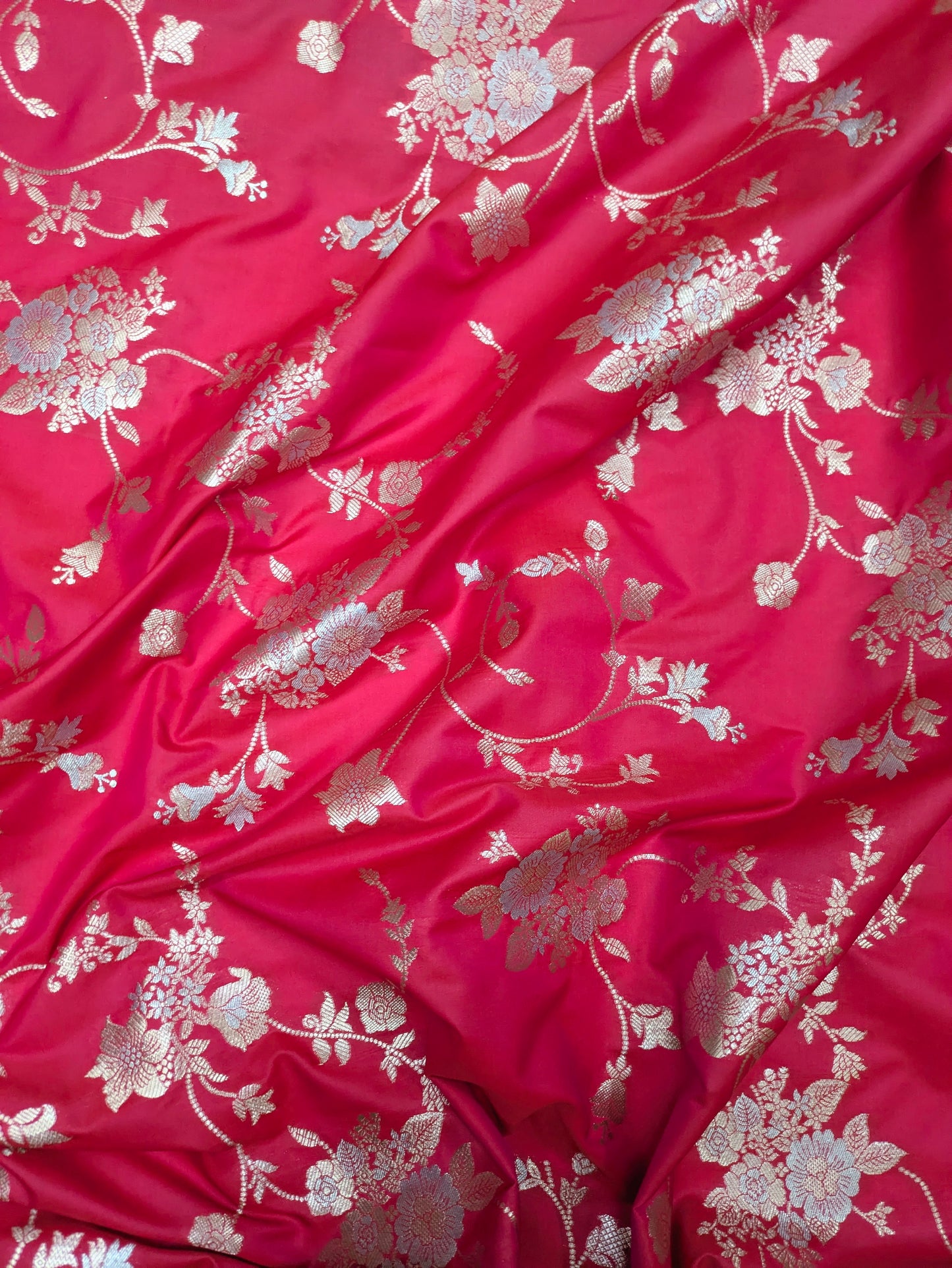Dark Coral Pink Gold Brocade Fabric: Silk Jacquard Damask, Indian Dress Fabric by the Yard- NFAF64