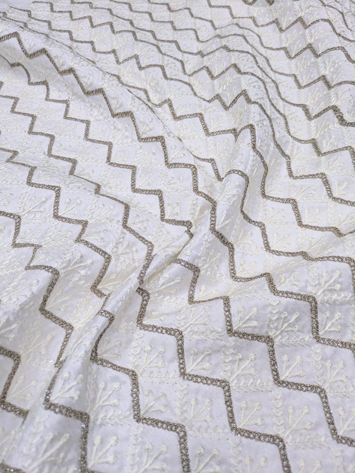 Off-White embroidered fabric, Gold fabric, Embroidery design, Bridesmaid dress, Fabric store, Evening dress, Wedding dress, Thread embroidery - NFAF661
