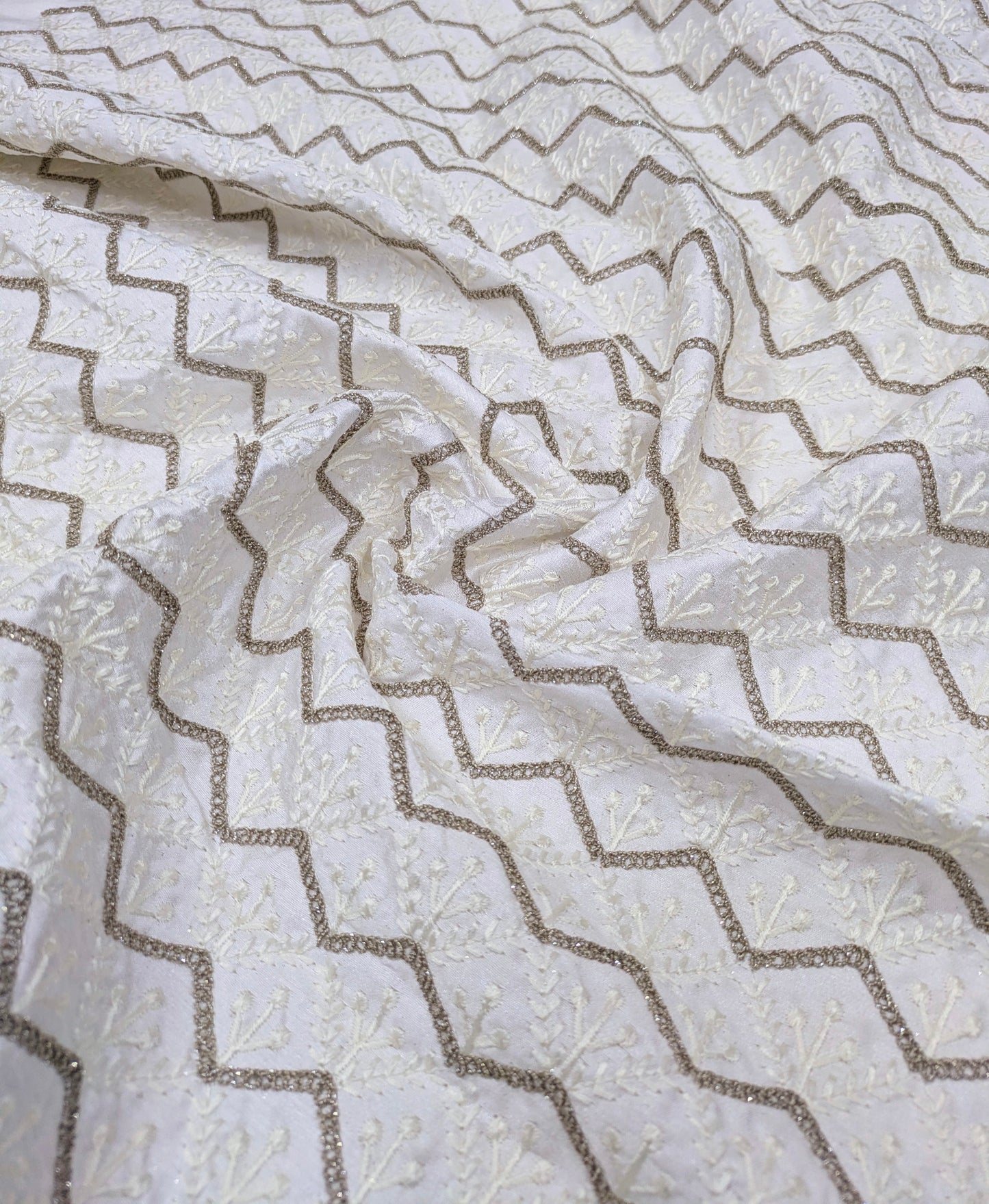 Off-White embroidered fabric, Gold fabric, Embroidery design, Bridesmaid dress, Fabric store, Evening dress, Wedding dress, Thread embroidery - NFAF661