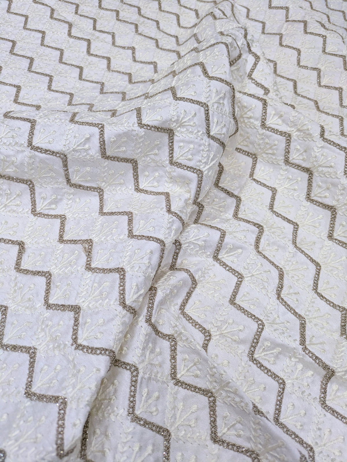 Off-White embroidered fabric, Gold fabric, Embroidery design, Bridesmaid dress, Fabric store, Evening dress, Wedding dress, Thread embroidery - NFAF661