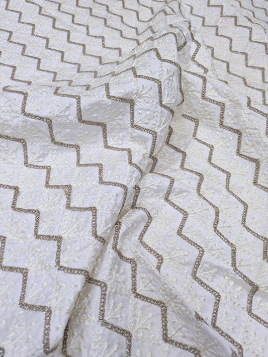 Off-White embroidered fabric, Gold fabric, Embroidery design, Bridesmaid dress, Fabric store, Evening dress, Wedding dress, Thread embroidery - NFAF661