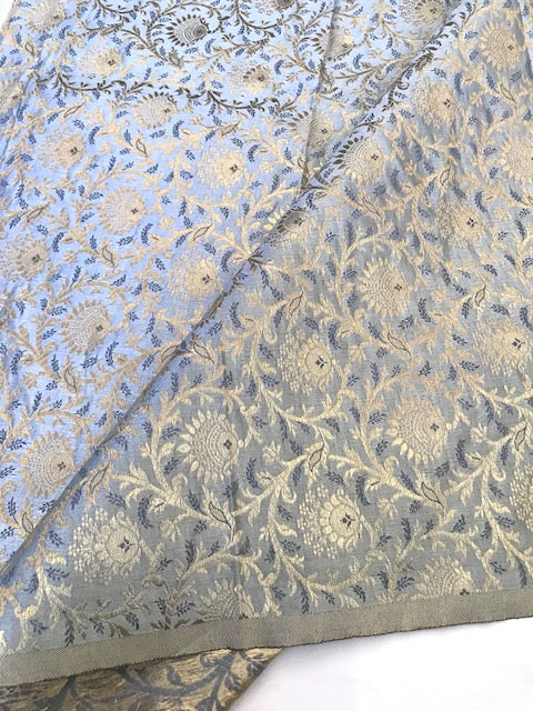 Indian Banarasi Brocade fabric in Gray and Gold color, Multiple lengths will come in the continuous piece - NF669