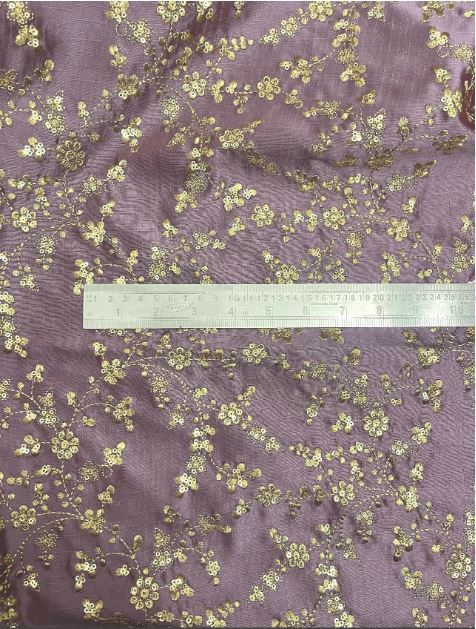 Indian Embroidered Fabric in Light Purple and Gold color, Multiple lengths will come in the continuous piece - NF687