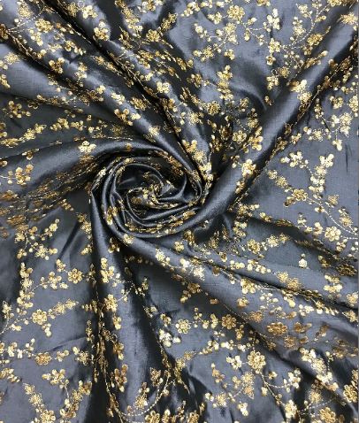 Indian Embroidered Fabric in Gray & Gold color, Multiple lengths will come in the continuous piece - NF700