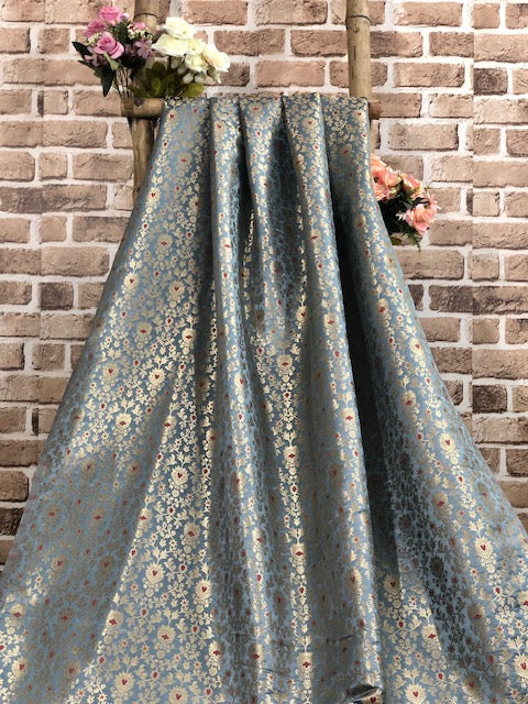 Indian Banarasi Brocade in Gray and Gold color, Multiple lengths will come in the continuous Piece - NF705