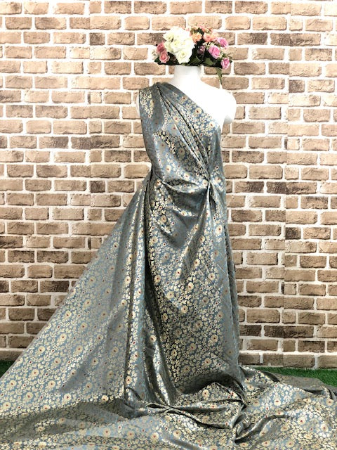 Indian Banarasi Brocade in Gray and Gold color, Multiple lengths will come in the continuous Piece - NF705