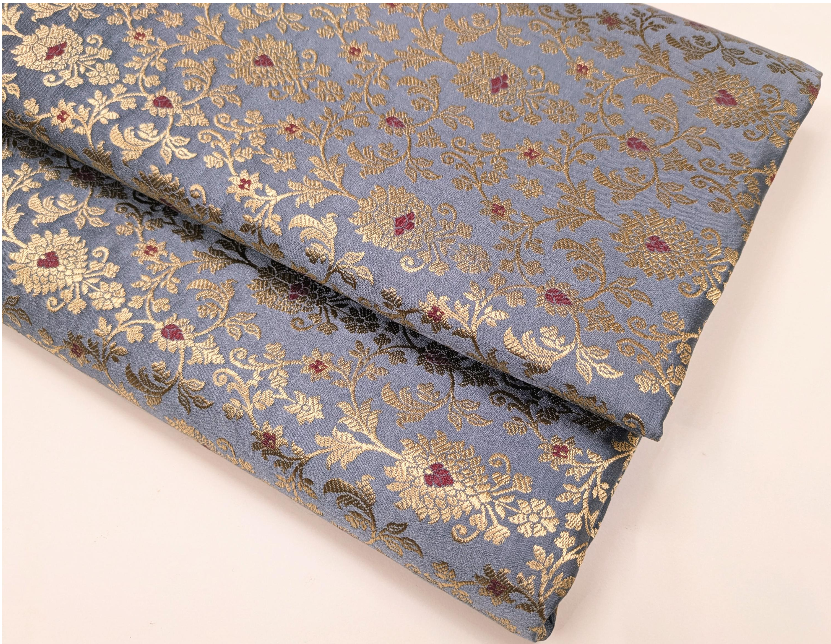 Banarasi brocade fabric, Gray Gold wedding dress fabric, Renaissance fabric, Jacquard fabric, Satin brocade, Floral brocade, Home décor fabric - NFAF397