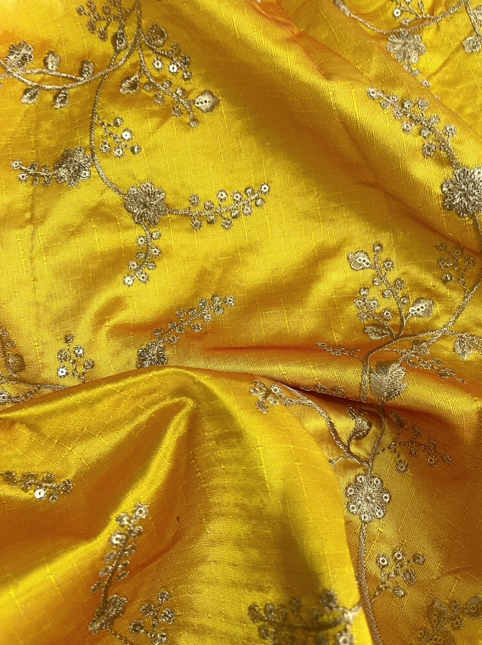 Embroidered fabric, Yellow gold floral design fabric, Luxury fabric, Embroidery design, Handmade, Bridesmaid dress, Thread embroidery - NFAF722