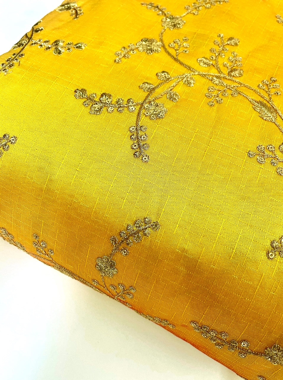 Embroidered fabric, Yellow gold floral design fabric, Luxury fabric, Embroidery design, Handmade, Bridesmaid dress, Thread embroidery - NFAF722