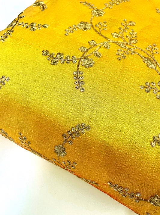 Embroidered fabric, Yellow gold floral design fabric, Luxury fabric, Embroidery design, Handmade, Bridesmaid dress, Thread embroidery - NFAF722