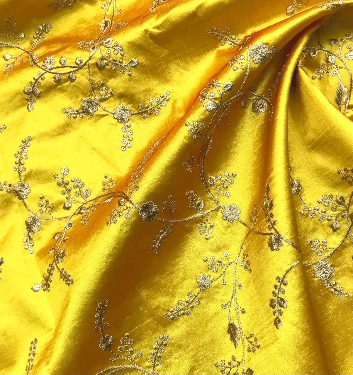 Embroidered fabric, Yellow gold floral design fabric, Luxury fabric, Embroidery design, Handmade, Bridesmaid dress, Thread embroidery - NFAF722