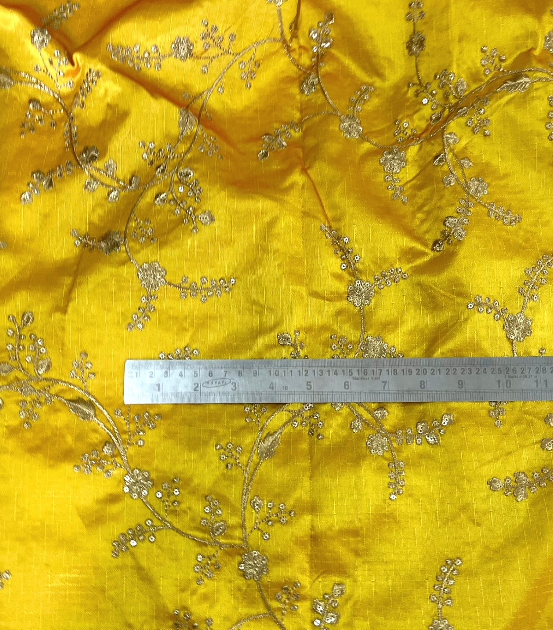 Embroidered fabric, Yellow gold floral design fabric, Luxury fabric, Embroidery design, Handmade, Bridesmaid dress, Thread embroidery - NFAF722