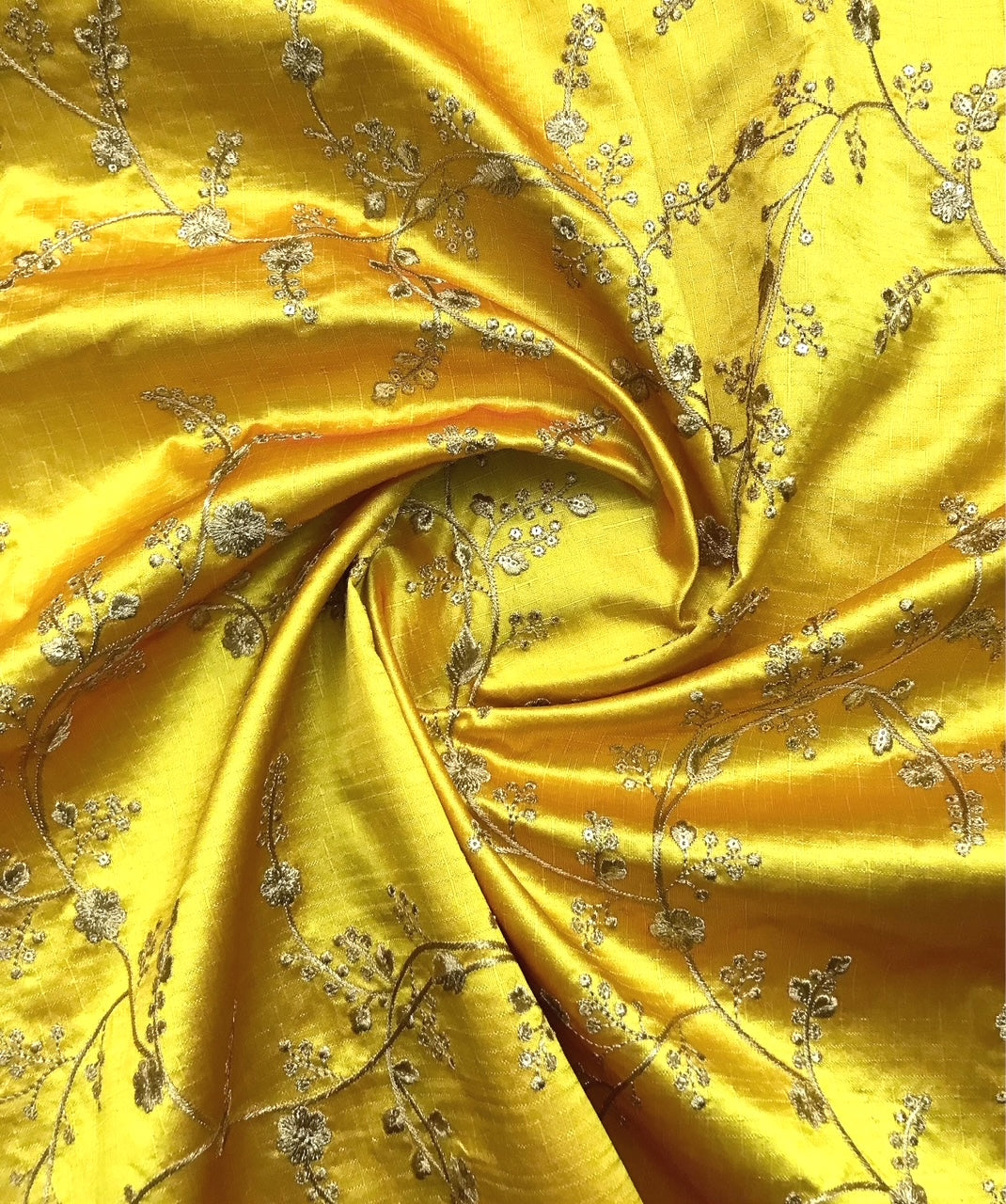 Embroidered fabric, Yellow gold floral design fabric, Luxury fabric, Embroidery design, Handmade, Bridesmaid dress, Thread embroidery - NFAF722