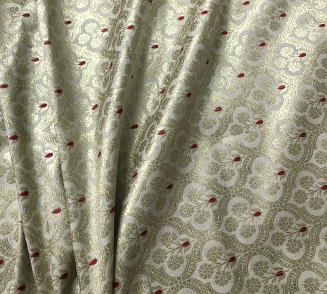 Indian Banarasi Brocade Fabric in Off white and Gold color, Multiple lengths will come in the continuous piece - NF732