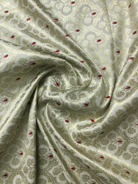 Indian Banarasi Brocade Fabric in Off white and Gold color, Multiple lengths will come in the continuous piece - NF732