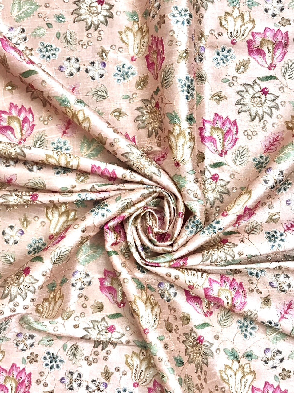 Embroidered fabric, Rose gold Wedding dress fabric, Thread embroidery, Royal fabric, Indian fabric, Handmade, Couture fashion, Bridesmaid dress - NFAF740