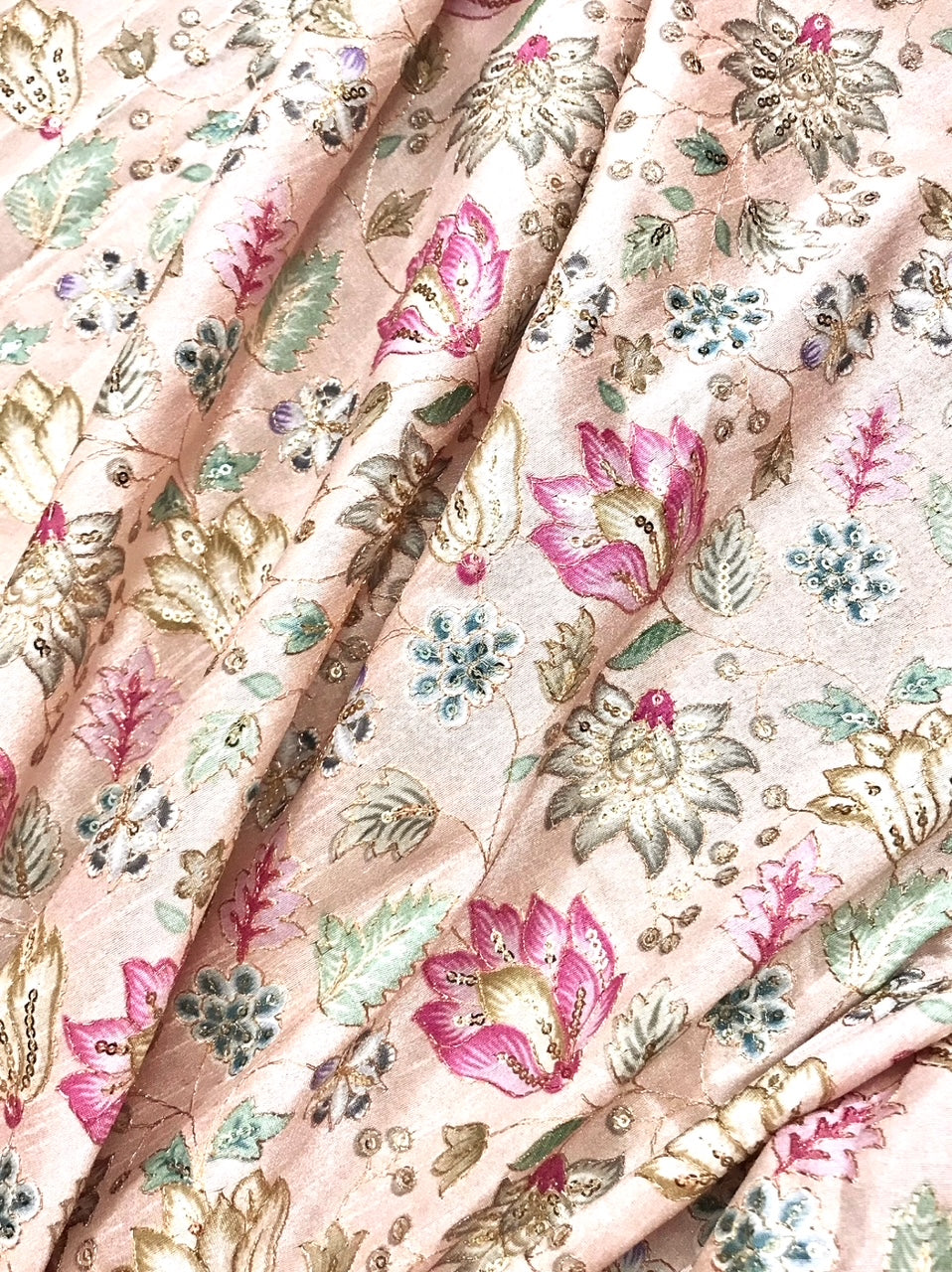 Embroidered fabric, Rose gold Wedding dress fabric, Thread embroidery, Royal fabric, Indian fabric, Handmade, Couture fashion, Bridesmaid dress - NFAF740