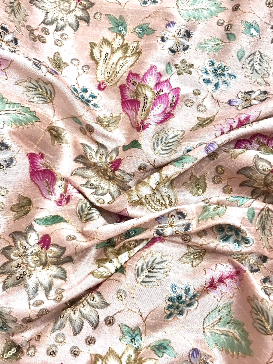 Embroidered fabric, Rose gold Wedding dress fabric, Thread embroidery, Royal fabric, Indian fabric, Handmade, Couture fashion, Bridesmaid dress - NFAF740