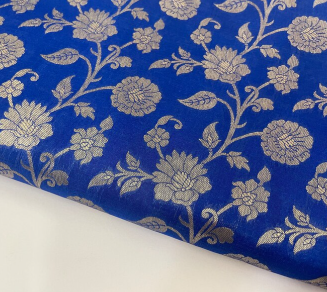 Indian Banarasi Brocade in Royal Blue and gold color, Multiple lengths will come in the continuous piece - NF766