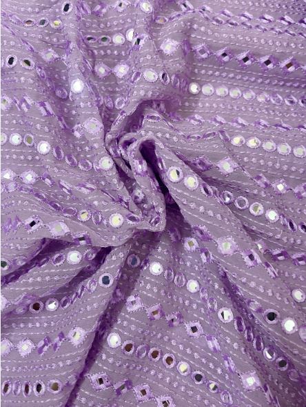 Lavender Mauve Georgette Bridal Gown Fabric, Embroidered Wedding Dress Fabric, Multiple yardage will come in one piece- NF768