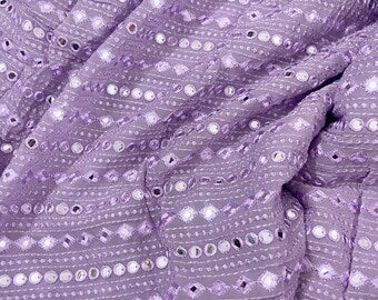 Lavender Mauve Georgette Bridal Gown Fabric, Embroidered Wedding Dress Fabric, Multiple yardage will come in one piece- NF768