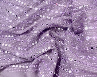 Lavender Mauve Georgette Bridal Gown Fabric, Embroidered Wedding Dress Fabric, Multiple yardage will come in one piece- NF768