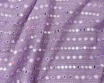 Lavender Mauve Georgette Bridal Gown Fabric, Embroidered Wedding Dress Fabric, Multiple yardage will come in one piece- NF768