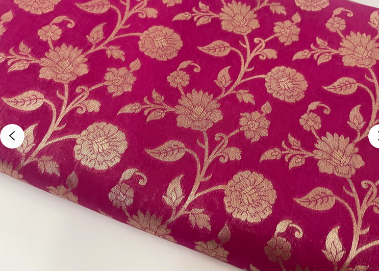 Indian Banarasi Brocade Fabric in Fuchsia and Gold color, Multiple lengths will come in the continuous piece - NF779