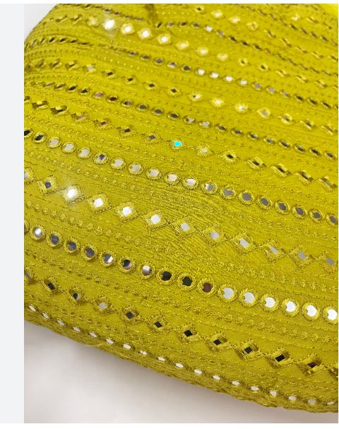 Lime Yellow Georgette Bridal Fabric, Foil Mirror Embroidered Dress Fabric , Multiple yardage will come in one piece - NF782