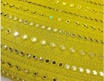 Lime Yellow Georgette Bridal Fabric, Foil Mirror Embroidered Dress Fabric , Multiple yardage will come in one piece - NF782