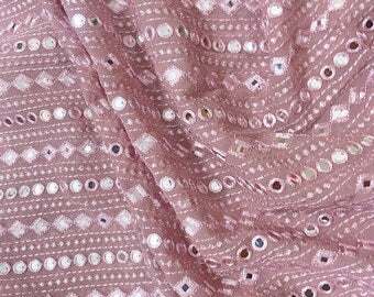 Blush Georgette Foil Mirror Embroidered Fabric, Wedding Dress Fabric, Multiple lengths will come in the continuous piece - NF783