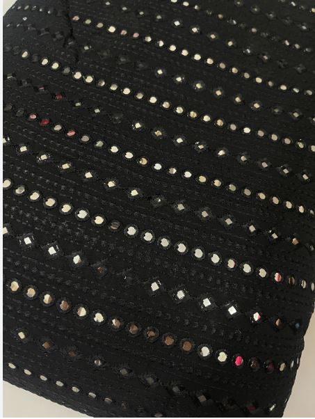 indian Mirror Embroidered Georgette Fabric in Black color, Multiple lengths will come in the continuous piece - NF784