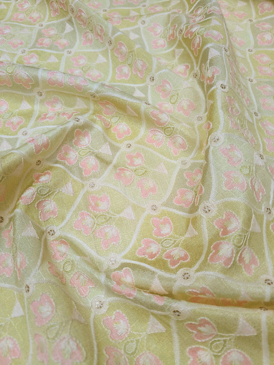 Green embroidered fabric, Wedding inspiration, Embroidery design, Royal fabric, Royal fabric, Fashion fabric, Thread embroidery - NFAF807