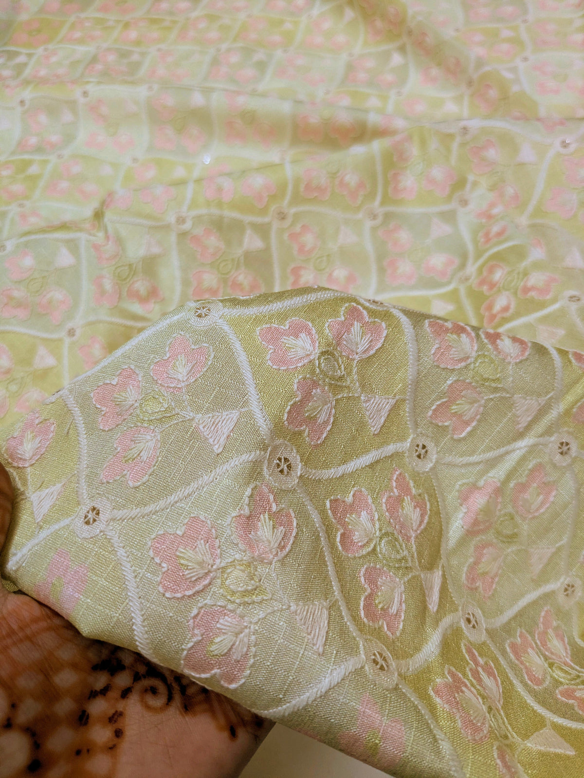 Green embroidered fabric, Wedding inspiration, Embroidery design, Royal fabric, Royal fabric, Fashion fabric, Thread embroidery - NFAF807