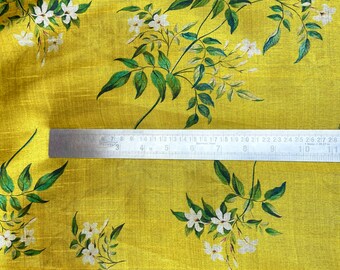 Printed Viscose Tussar Silk fabric in Yellow color, Multiple lengths will come in the continuous piece - NF809