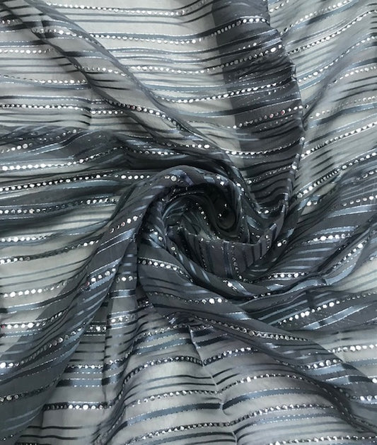 Embroidered fabric, Gray and silver organza fabric, Bridesmaid dress, Wedding dress, Fabric store, Indian fabric, Luxury fabric, Handmade - NFAF816