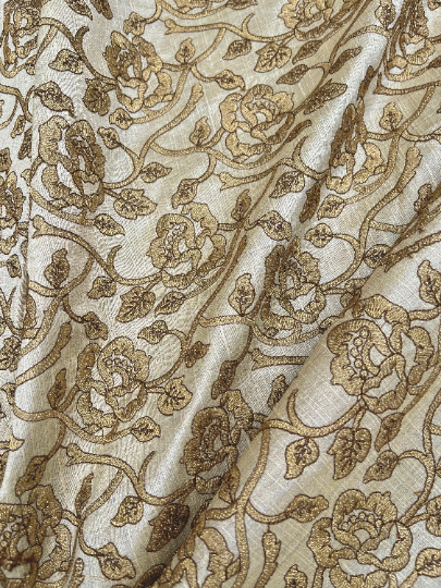 indian Embroidered Fabric in Beige color, Multiple lengths will come in the continuous piece - NF825