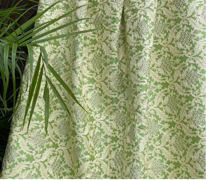 Indian Embroidered Fabric in Green color, Multiple lengths will come in the continuous piece - NF833