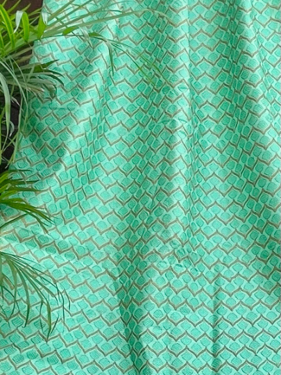 Indian Embroidered Fabric in Green color,  Multiple lengths will come in the continuous piece - NF836