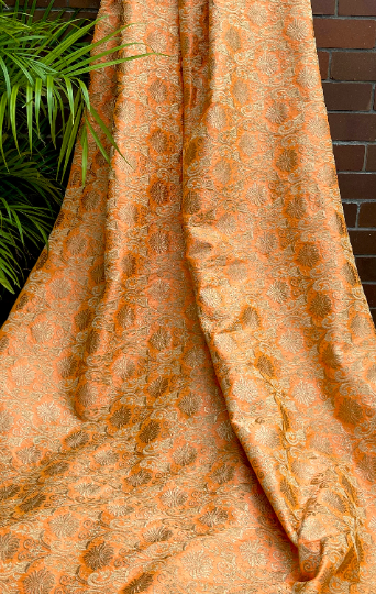 Indian Embroidered Fabric in Orange color, Multiple lengths will come in the continuous piece - NF842