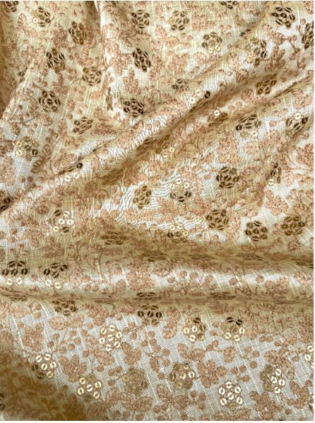 Indian Embroidered Fabric in Beige color, Multiple lengths will come in the continuous piece - NF845