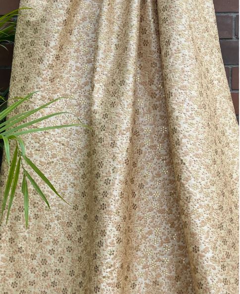 Indian Embroidered Fabric in Beige color, Multiple lengths will come in the continuous piece - NF845